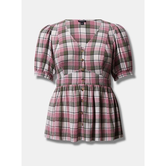NWT Torrid Babydoll Crinkle Flannel Gauze Button Up Multi Plaid 3X